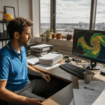 Ingénieur chargé du suivi et de la gestion des risques liés à la foudre, travaillant en environnement bureautique.