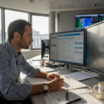 Un technicien en train de suivre en temps réel les données météorologiques affichées sur son écran.