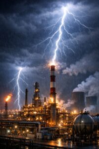 Site industriel exposé à la foudre : analyse de risque foudre ARF selon IEC 62305-2 avec LPS Manager pour définir le niveau de protection LPL