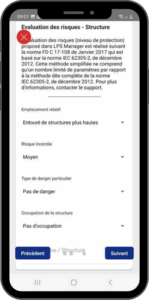 Interface LPS Manager calcul du niveau de protection foudre selon FD C 17-108