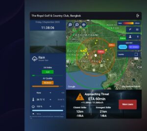 Interface Sky Sentinel — détection foudre en temps réel, alerte HSE et ETA approche orageuse