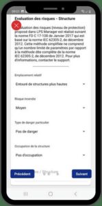 Interface LPS Manager mobile — évaluation des risques foudre IEC 62305