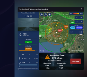 Interface Sky Sentinel — alerte foudre en temps réel, carte Bangkok