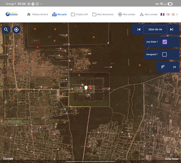 Strike Radar — 24 impacts détectés autour du site d'Angkor Vat, 4 juin 2026