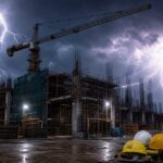Construction site during thunderstorm — lightning safety BTP